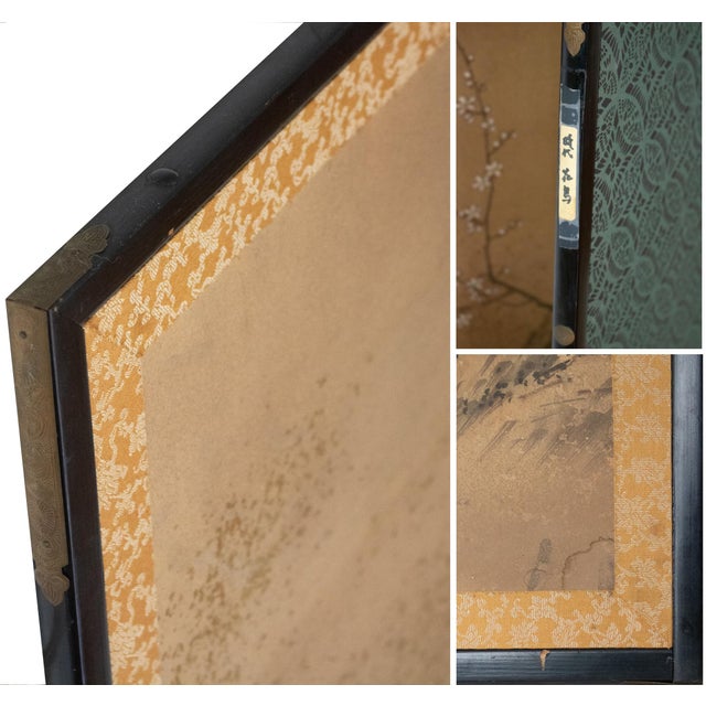 "Egrets and Sparrow", C. 1950s Japanese Yamato-E Style Byobu Screen For Sale - Image 15 of 18
