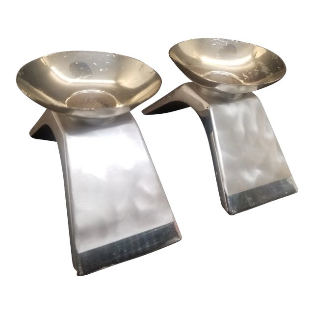 1960s Wmf Ikora Silver Plate Candle Holders Germany 3" For Sale