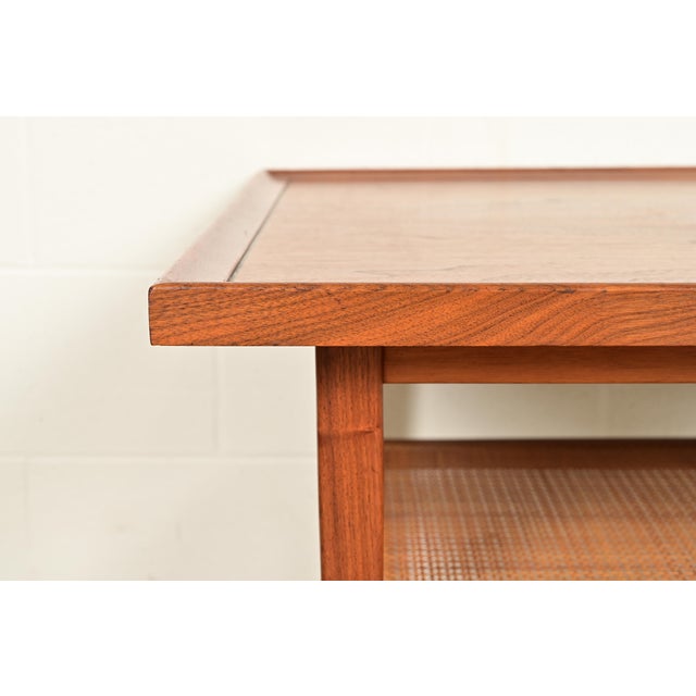 Wood Kipp Stewart for Drexel Declaration Mid-Century Modern Walnut and Cane Two-Tier Coffee Table, 1961 For Sale - Image 7 of 9