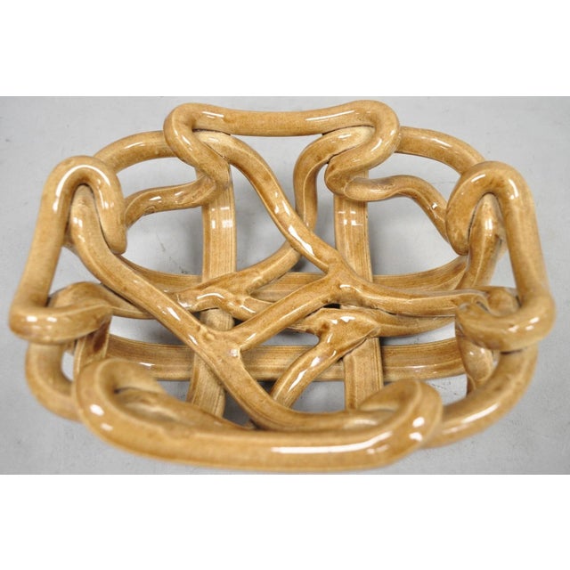 Vintage Modernist Brown Woven Pottery Clay Creations Ceramic Fruit Bowl Basket For Sale - Image 4 of 9