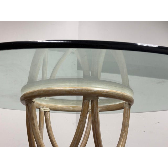 McGuire Furniture Round Rattan Glass Dining Table, Vintage For Sale In San Francisco - Image 6 of 12