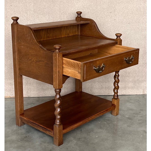 20th Century Pair of Solid Carved French Nightstands With Low Shelve and Crest For Sale - Image 9 of 11