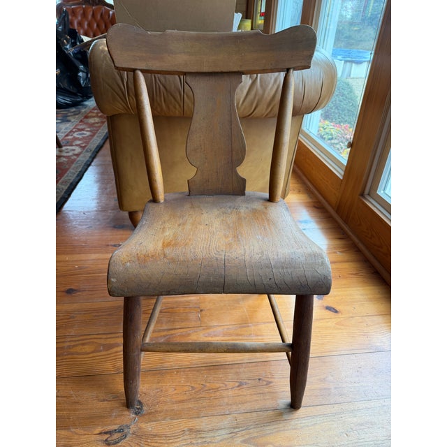 Wood Pair of Antique Primitive Farmhouse Chairs – Country Wooden Side Chair With Original Patina, Circa 1900 For Sale - Image 7 of 8