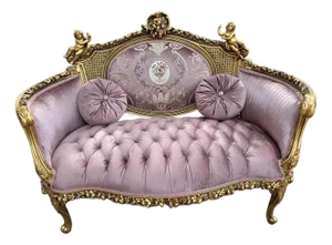 1940 French Louis XVI Gold Beech Rose Velvet Settee