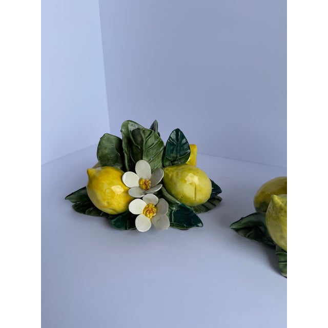Yellow Vintage Ceramic Lemon & Blossom Candlesticks – Pair For Sale - Image 8 of 13