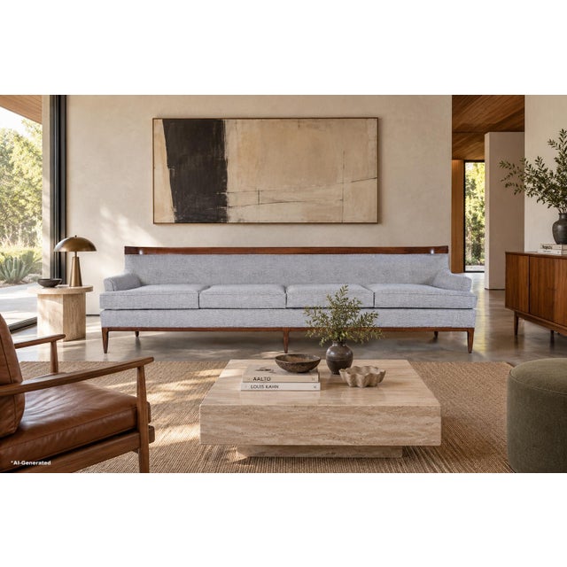 A rare example of 1950s American mid-century modern design, this walnut sofa was designed by John Lubberts and Lambert...