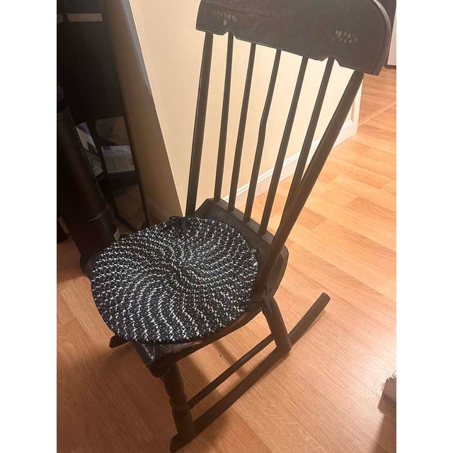 Antique American country Boston-style rocking chair, likely dating to the late 19th or early 20th century. Featuring a...