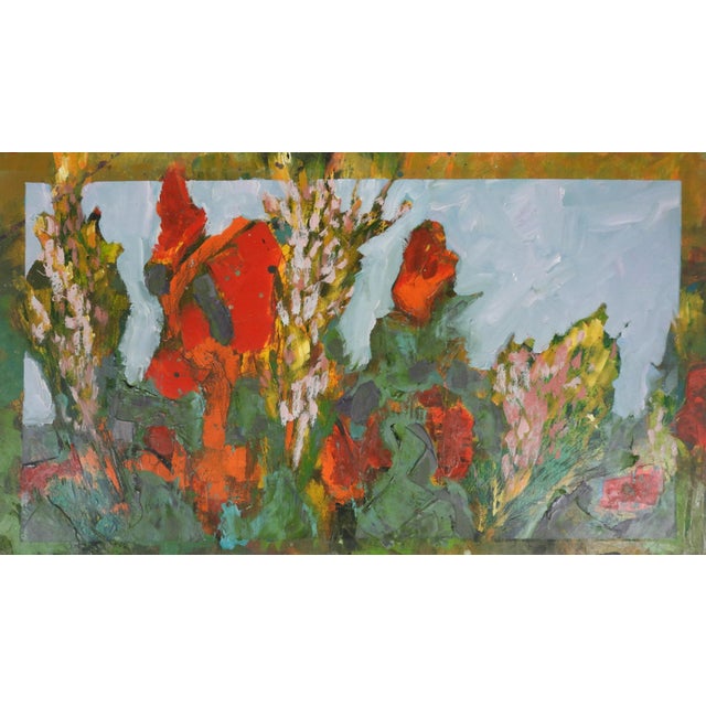 Contemporary oil on paper expressionist flower garden painting by K. C. Bacon (1948-2026) Washington. Signature lower...