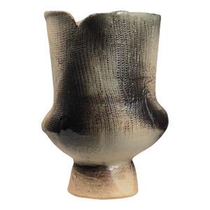 Vintage Japanese Modernist Footed Raku Fired Glazed Ceramic Vessel, Signed