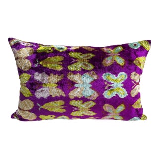 Velvet Ikat Cushion Cover With Butterfly Design For Sale