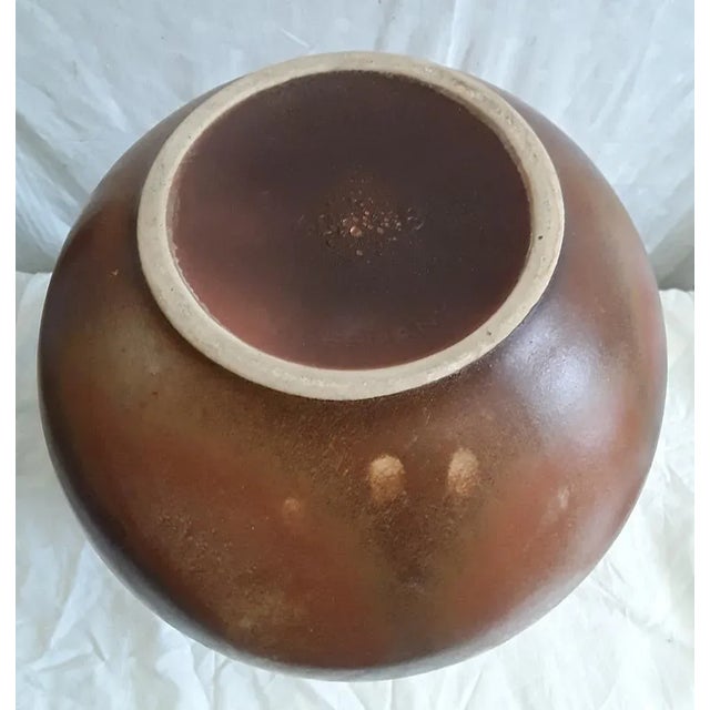 Large Vintage Vase with Handle in Brown Mottled Ceramic, 1970s For Sale - Image 4 of 5