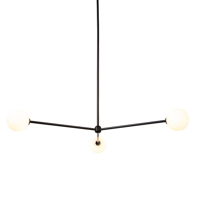Modern Globe Chandelier 3, Black, 21.25in H, 5 Inch Glass Globes, by Research.Lighting, Modern, Minimal Hanging Light For Sale - Image 3 of 9