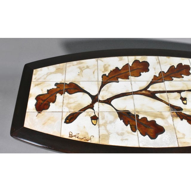French Coffee Table with Tiled Signed Top, 1970s For Sale - Image 12 of 16