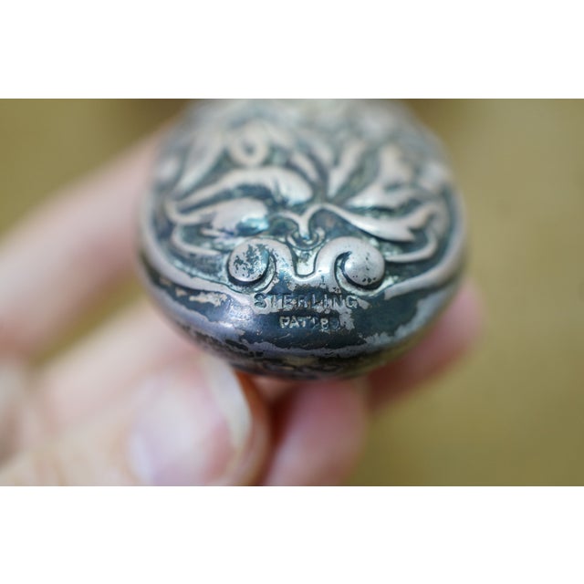 Antique Dominick & Haff Repousse Sterling Silver Beveled Hand Vanity Mirror 11" For Sale - Image 13 of 13