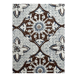 Quadrille China Sea New Batik Brown / Navy Fabric 2 6/8 Yards For Sale