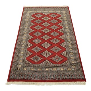 Bokhara Jaldar Rug 4’1” X 6’2” Red Wool Tribal Hand-Knotted Oriental Carpet For Sale