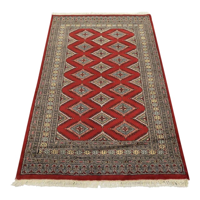 Bokhara Jaldar Rug 4’1” X 6’2” Red Wool Tribal Hand-Knotted Oriental Carpet For Sale