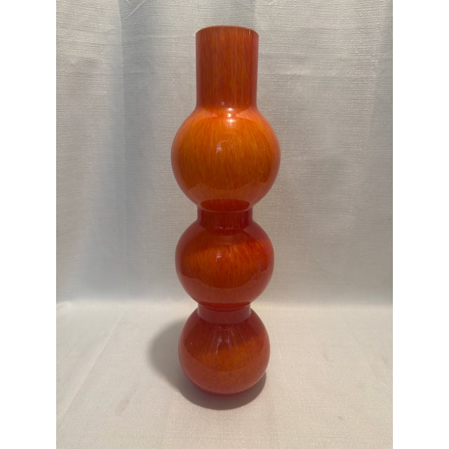 Modern Late 20th Century Modern Global Views Tangerine “ Macchia” Mottled Art Glass Triple Gourd Totem Vase by Turtle and Crane - Palm Beach Regency Style For Sale - Image 3 of 11
