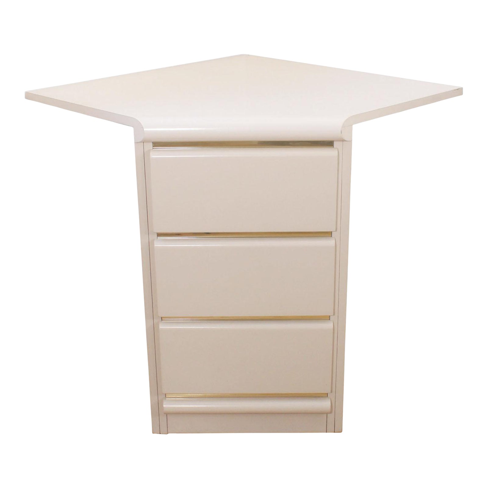 1980's Broyhill Postmodern Lacquer Cream & Gold Corner Accent Side