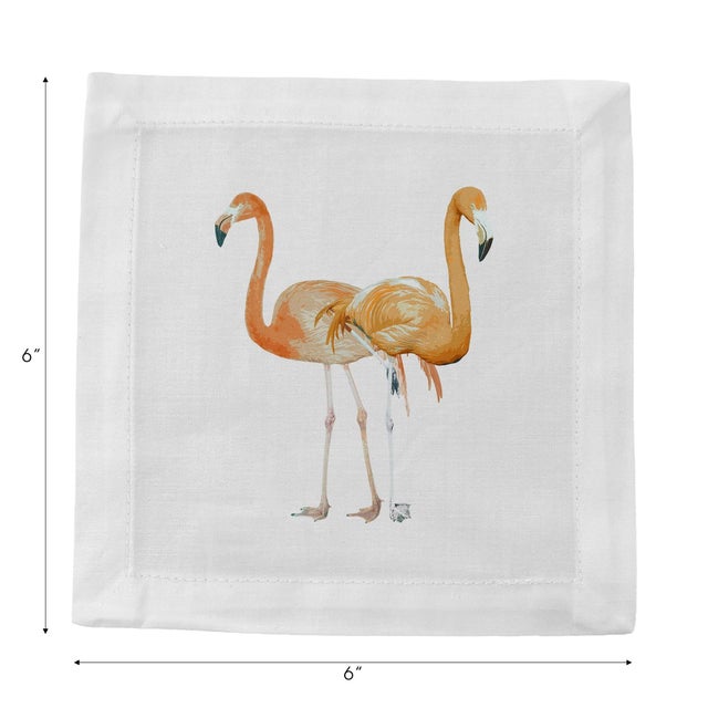 Flamingos in the Mirror Granada Cotton Sateen Cocktail Napkins,Set of 8 For Sale - Image 4 of 6