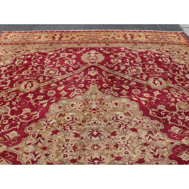 Large Antique Agra Carpet With Floral Design in Tones of Red and Taupe For Sale - Image 13 of 17