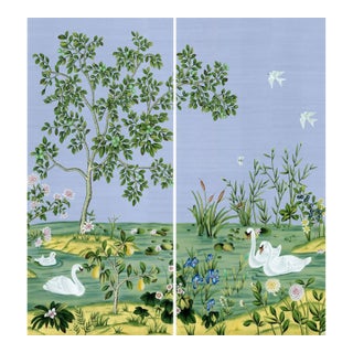 W30“*h60”/Panel, Swan Lake, a Set of Chinoiserie Paintings (No Frame), Tea Paper For Sale