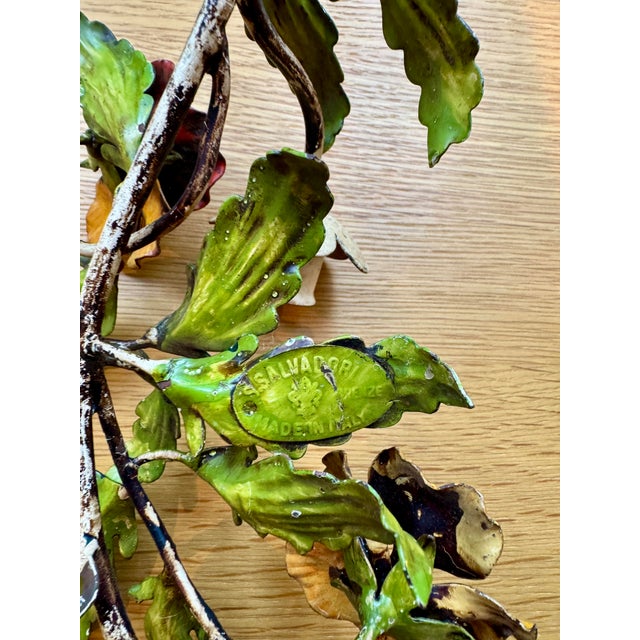 Metal Midcentury Italian S. Salvadori Hand Painted Tole Candle Sconce With Pansy Motif For Sale - Image 7 of 10