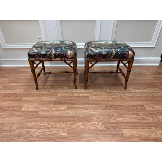 Vintage Faux Bamboo "Souvenir D'Afrique" Giraffe Ottomans / Stools - A Pair For Sale - Image 4 of 5