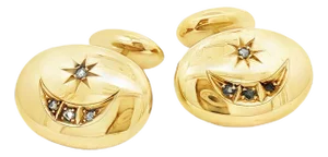 Late 19th Victorian 9 Karat Star and Moon Rose Cut Diamond Cufflinks, A Pair