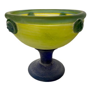 Vintage Blown Glass Footed Pedestal Bowl For Sale