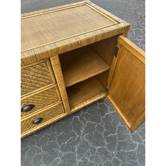 Wood Vintage Italian Rattan and Wicker Sideboard, Credenza, Buffet, Console For Sale - Image 7 of 9