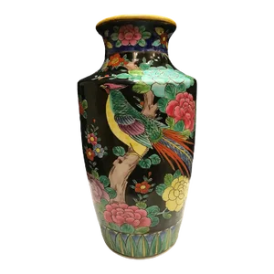 Vintage Large Chinoiserie Asian Vase Famille Bird Flower Butterfly