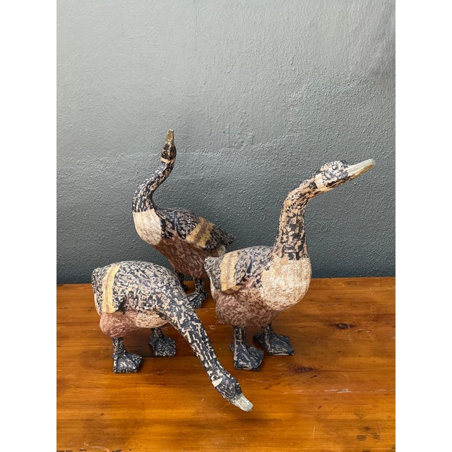 Late 20th Century Vintage Carved Wood Goose Sculptures - Set of 3 For Sale - Image 5 of 18