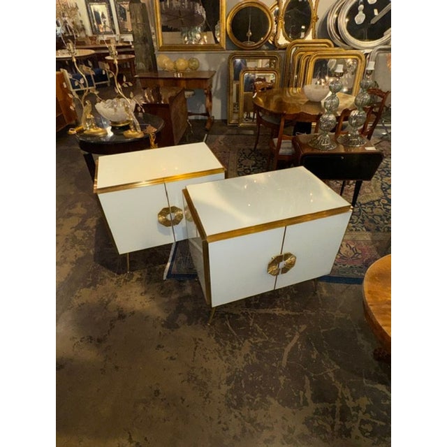 Pair of Murano White Glass and Brass Side Tables For Sale - Image 4 of 7