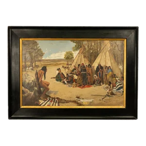 Antique Western Oil on Canvas Painting Native American "The Captive" 1901 1901