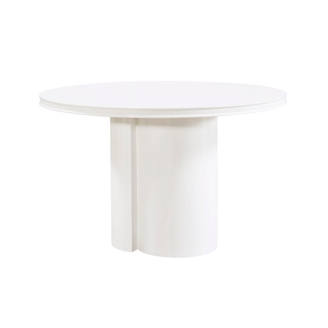 Boho Chic Elora White Lacquer Round Dining Table For Sale - Image 3 of 8