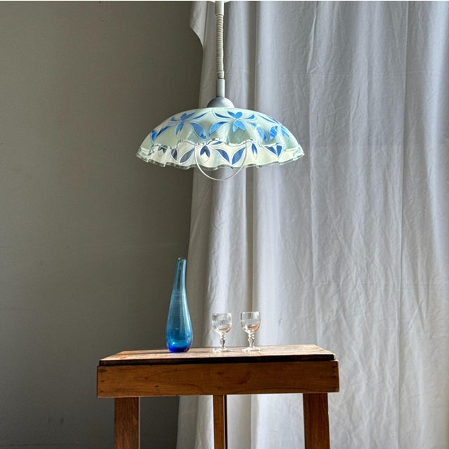 Vintage Pendant Light in White and Blue Glass with Wavy Edge, 1980s For Sale - Image 17 of 18