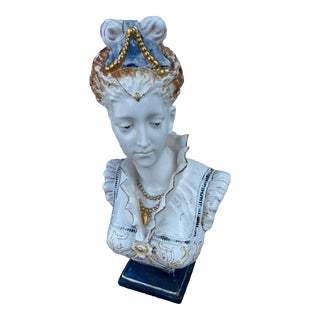 Vintage White With Some Colors Italian Pottery Bust of a Woman. For Sale