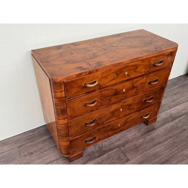 1930s Vintage Italian Chest of Drawers in Burl Wood, 1930s For Sale - Image 5 of 17