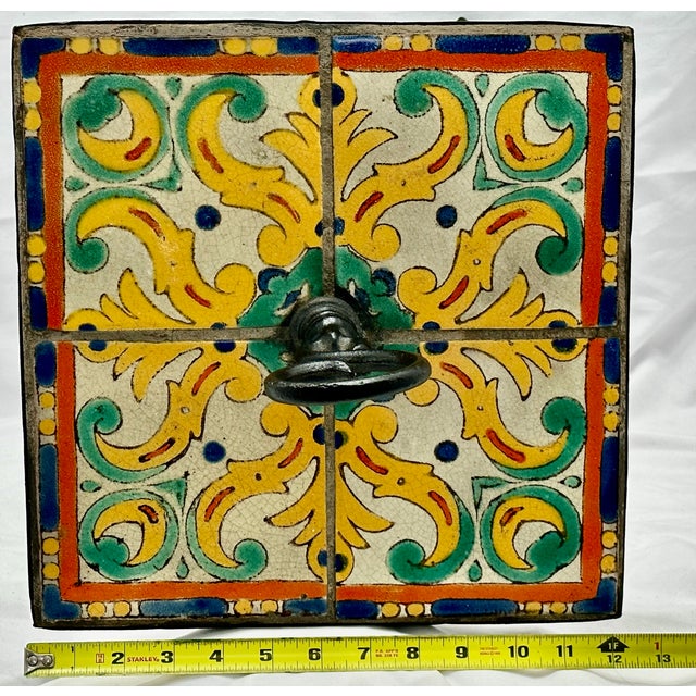 Rare Vintage 1920s California Catalina Island Art Pottery Tile & Hand Wrought Iron Patio Stand - AccentTable For Sale - Image 4 of 18