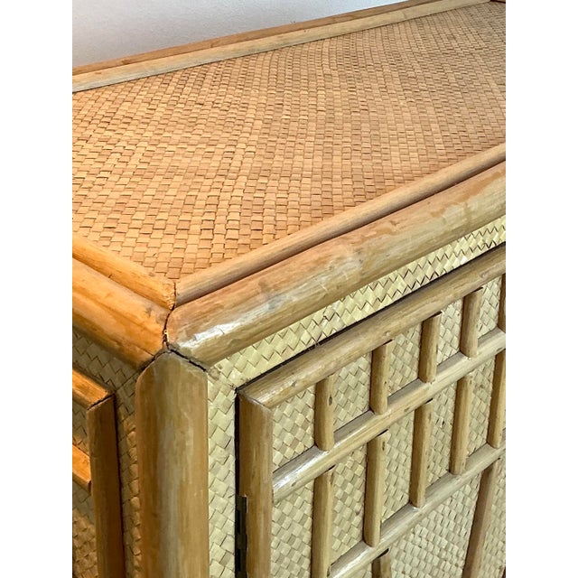 Wood Vintage Rattan Starburst Linen Press For Sale - Image 7 of 9