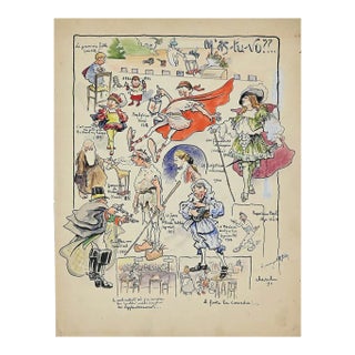 Unknown, The First Fairy Tale, Watercolor and China Ink Signed Cheval, 1911 For Sale