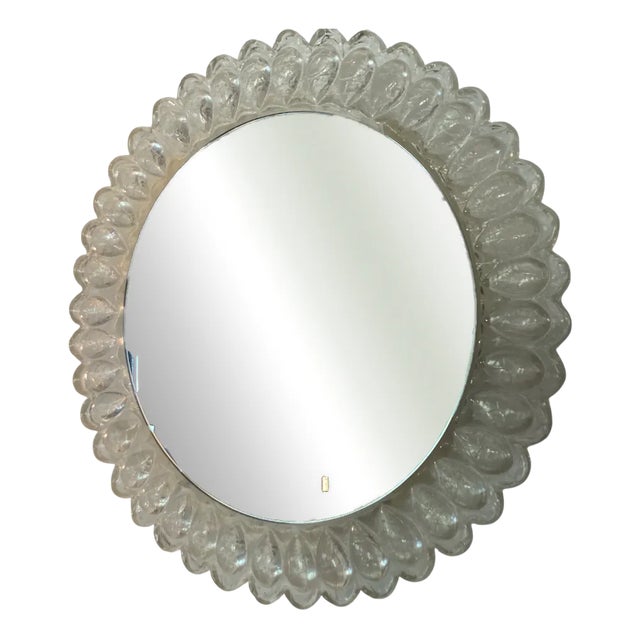 Round Back-Lit Ice Glass Mirror, 1970s For Sale
