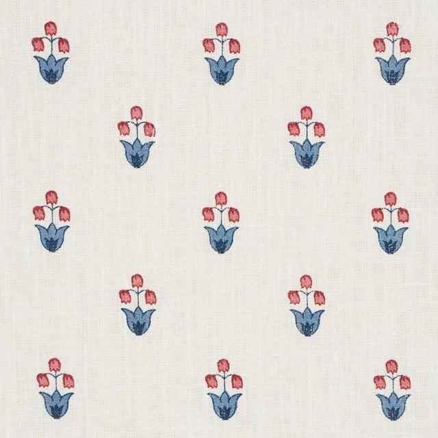 Contemporary SAMPLE - Schumacher Moira Hand Print Fabric In Blue & Red For Sale - Image 3 of 4