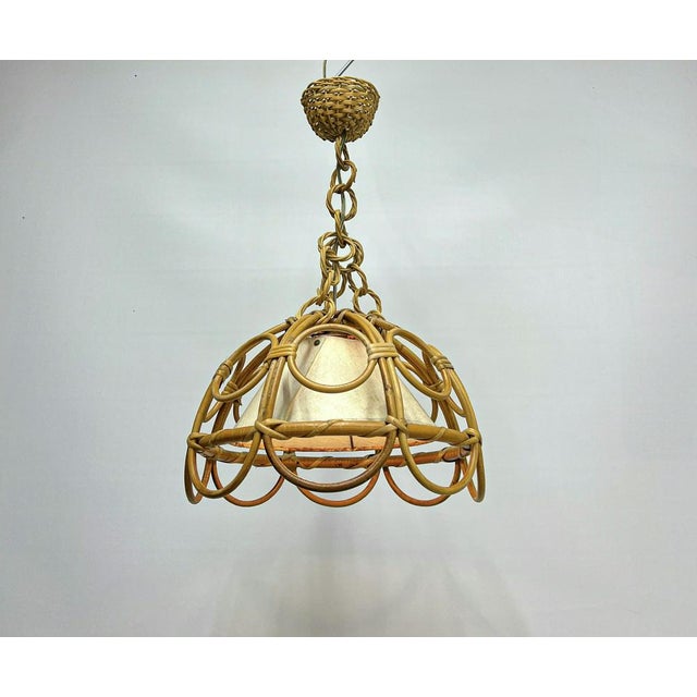 Bamboo & Rattan Pendant Lamp by Louis Sognot, France, 1960s For Sale - Image 9 of 10