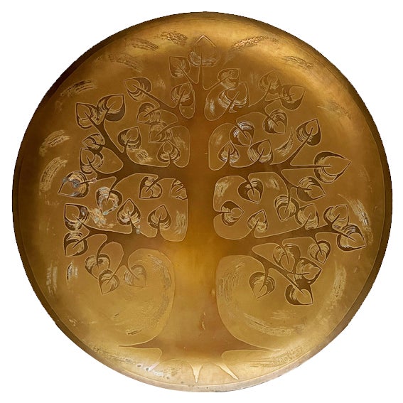 Vintage German Brass Wall Plate with Tree Design from Harjes, 1970s For Sale