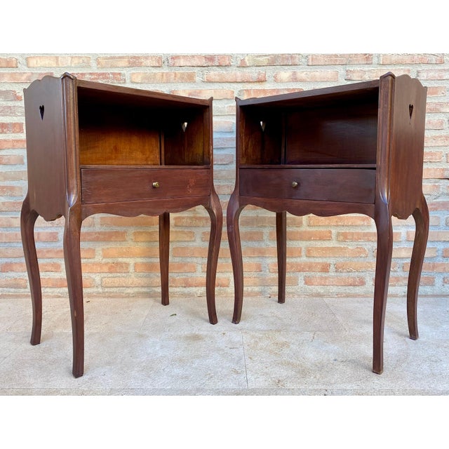 Pair of Louis XV Style Bedside Tables with Drawer, Mid-20th Century For Sale - Image 4 of 11