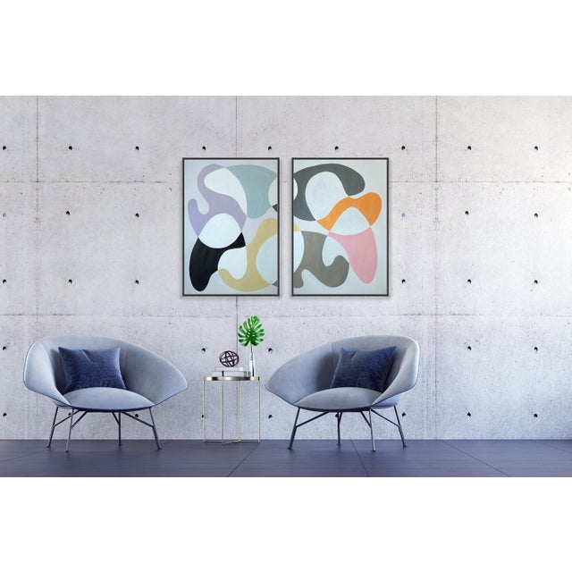 2026, Organic Modern, Mid Century Shapes Diptych, Pastel Dance, Acrylic Painting on Paper in Soft Palette by Ryan Rivadeneyra For Sale In Miami - Image 6 of 10