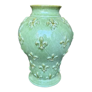 1990s Italian Hand-Painted Green Ceramic Vase