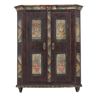 Rustic Farmhouse Folk Art Painted Bridal Cabinet 1844 For Sale